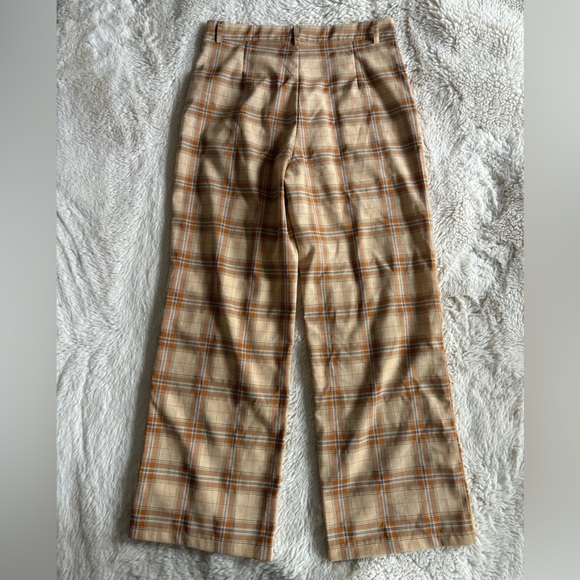Cider - Plaid Tan and Orange High Rise Kick Flare Pants - Picture 6 of 7